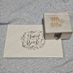 White Guest Book and Ring Wooden Box Set